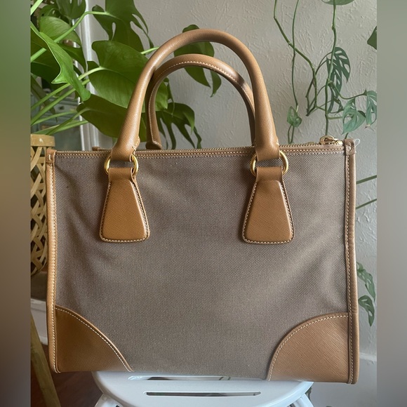 Prada Saffiano Leather and Canvas Tote - Picture 5 of 12